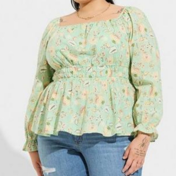 Torrid Size 3 Cotton Blouson Floral Smocked Top - Picture 3 of 6